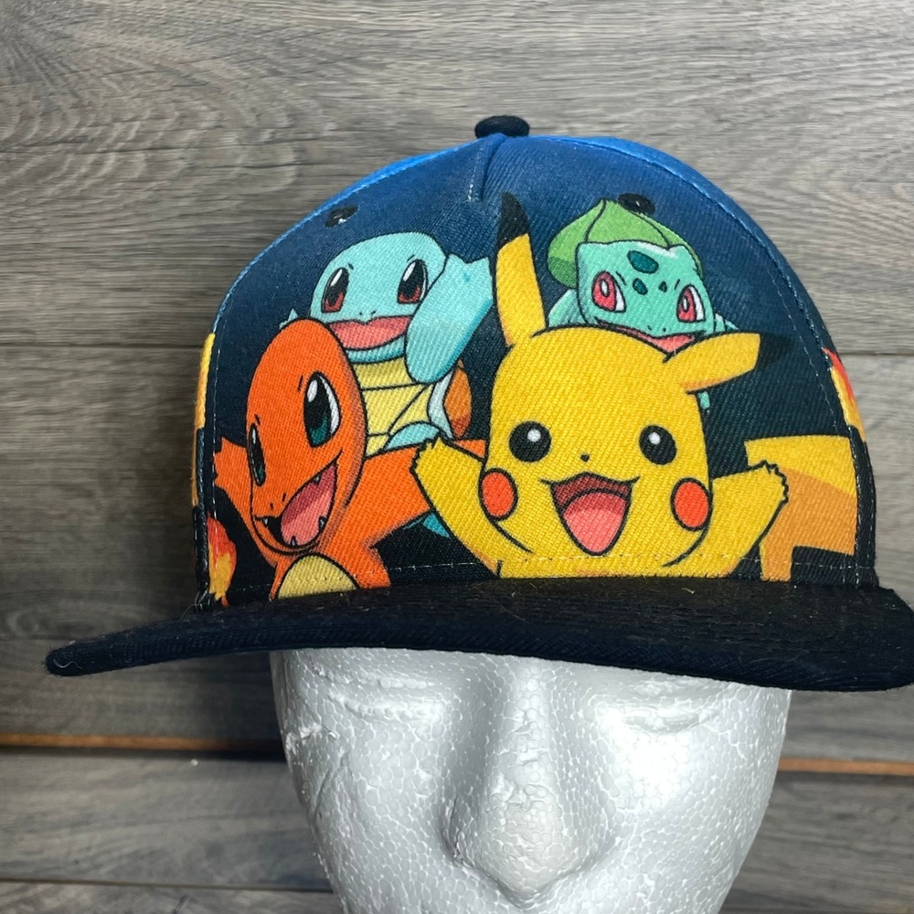 Pokemon Snapback Hat Youth OSFM Blue Pikachu Charmander Squirtle Bulbasaur 2016